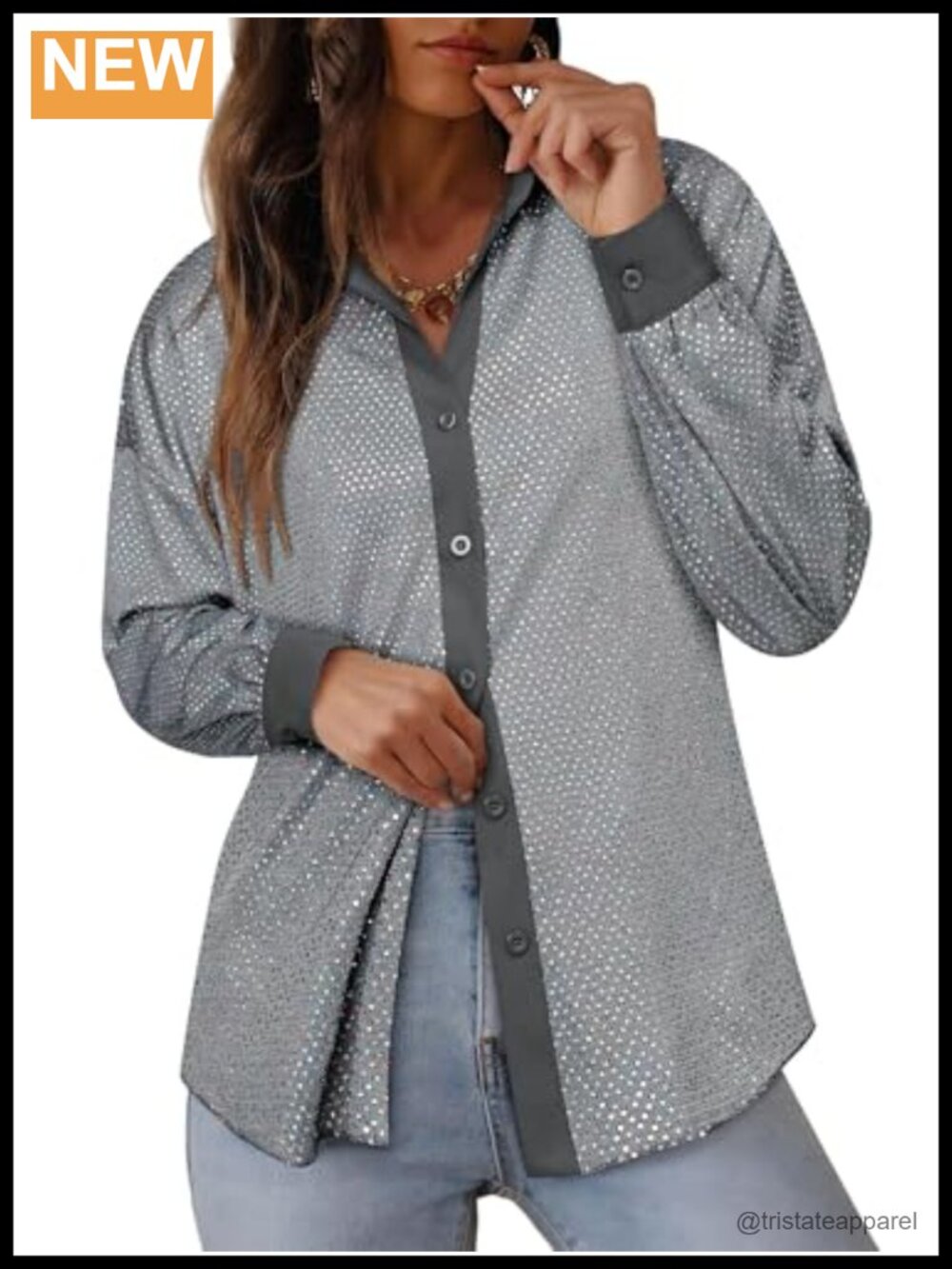 Sparkly Button Down Shirt Women Glitter Night Out Party Concert Top